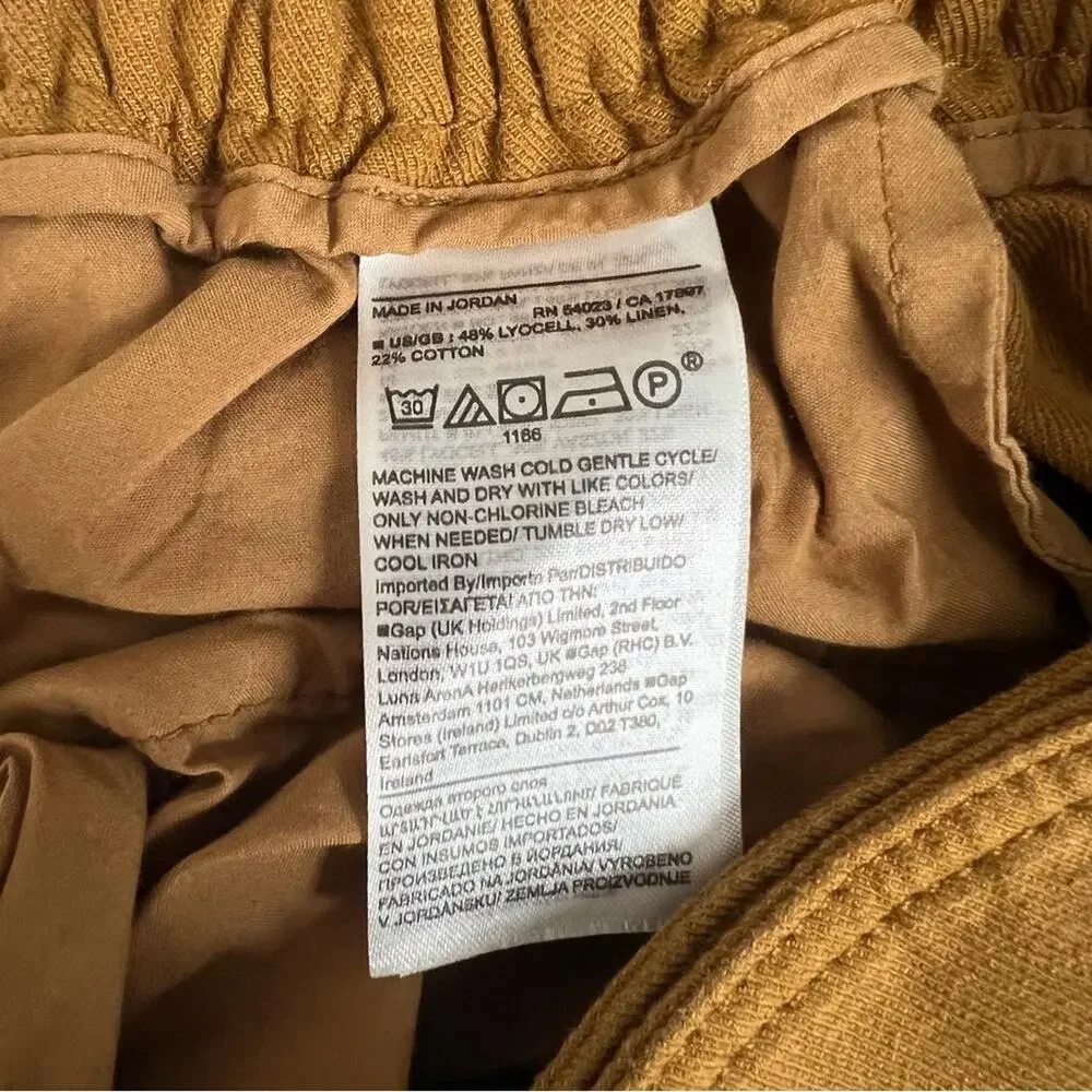 Banana Republic Tencel-Linen Cargo Pant tie waist bronze burnt yellow